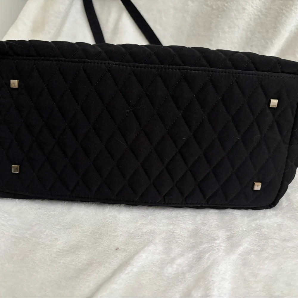Vera Bradley Elegant Black Quilted Tote Bag with gold buckles